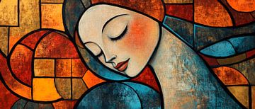 Dromende vrouw in kleurrijk mozaïek van Poster Art Shop