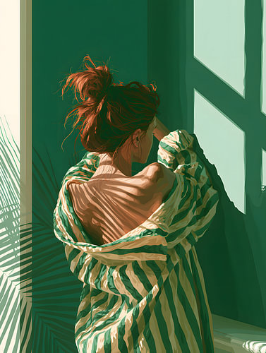 Woman in Striped Robe by Window