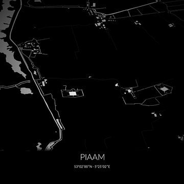 Zwart-witte landkaart van Piaam, Fryslan. van Rezona