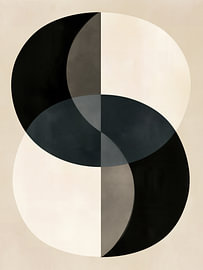 Art abstrait « Japandi » – Cercles géométriques en beige, gris et anthracite sur Danny van Eldik
