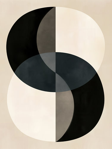 Japandi Abstracte Kunst – Geometrische Cirkels in Beige, Grijs en Antraciet