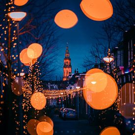 Feestverlichting Nieuwe Blekerstraat + Martinitoren, Groningen van Harmen van der Vaart