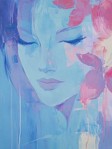 Femme en méditation avec des fleurs roses