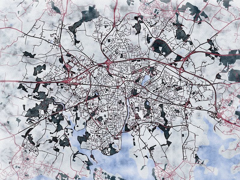 Kaart van Vannes in de stijl 'White Winter' van Maporia