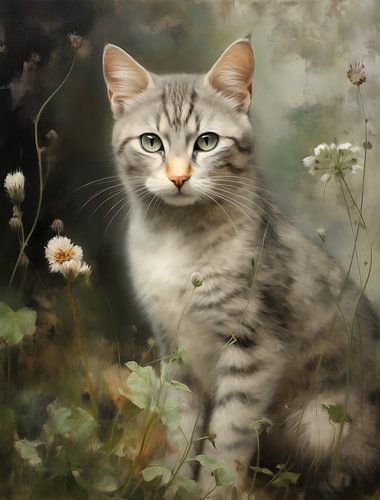 Gestreifter Kater zwischen wilden Blumen