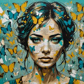 Frieden im Kopf - Frau mit Schmetterlingen von Betty Maria Digital Art