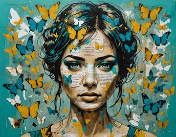 Rust in je hoofd I - Vrouw met vlinders van Betty Maria Digital Art