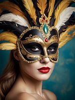 Een vrouw met een carnavalsmasker