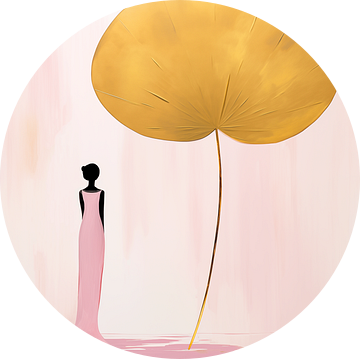 Japandi, vrouw en Lotus bloem in Roze en Goud