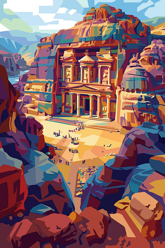 PETRA JORDANIA WPAP POPART-ILLUSTRATIE - METALEN POSTER