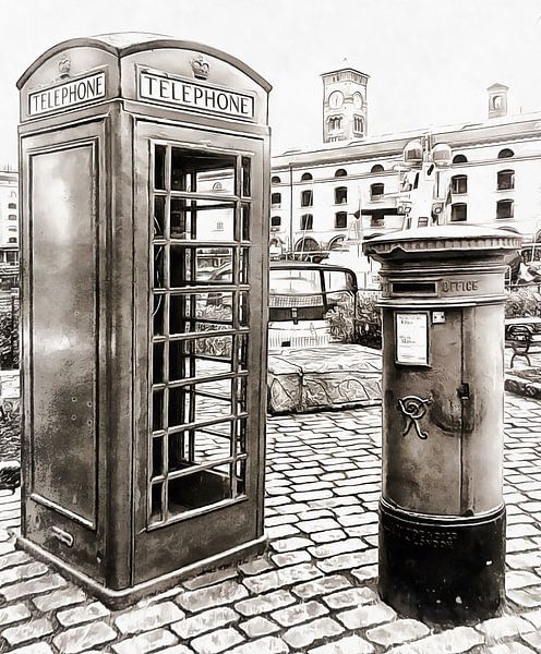 London Telephone Box and Post Box by Dorothy Berry-Lound