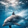 Dauphin sous l'eau avec rayons de soleil – Photographie dynamique de la faune marine sur Design Wall Arts