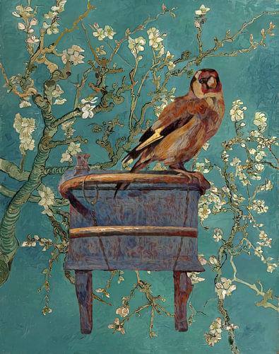 Der Stieglitz und die Mandelblüte