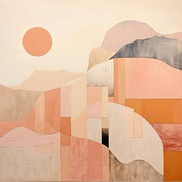 Abstrakte Landschaft | Geometrische Landschaftssilhouetten von Abstraktes Gemälde