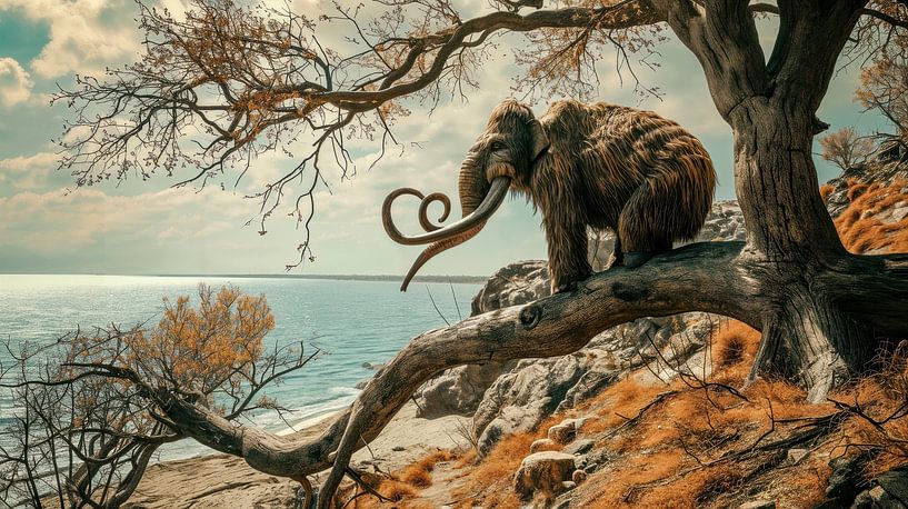 Mammoth overlooks the primeval coast by Klaus Tesching - Art-AI