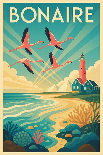 Bonaire Poster - Flamingo Caribische Reisafdruk