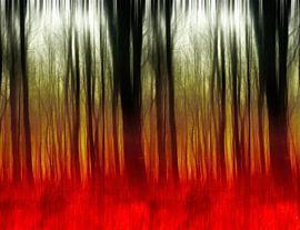 Abstract autumn forest in rood en groen tonen