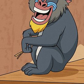 Lachender Mandrill auf der Holzbühne von Jose Lok