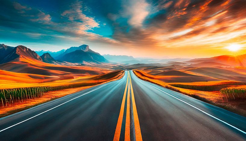 Weg met bergen en bos van Mustafa Kurnaz