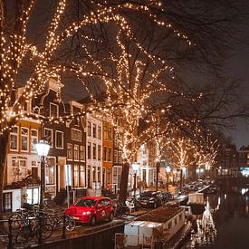 Lumières de Noël sur le Spiegelgracht d'Amsterdam sur Ali Celik