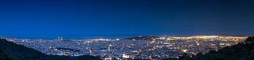 Barcelona Panorama op het blauwe uur van Frank Herrmann