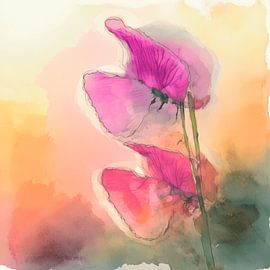 Dromerig aquarel van een Roze lathyrus bloem