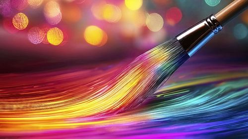 Penseel schildert regenboog op canvas
