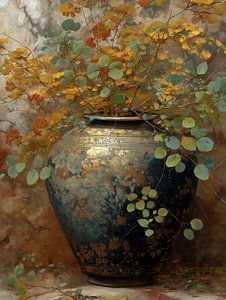 Blumenvase | Goldene Vase mit runden Blättern