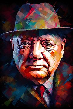Winston Churchill Kleurrijke Reflectie van De Muurdecoratie