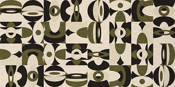 Geometria retrò. Bauhaus-Stil abstrakte Industrie in Pastell grün, beige, schwarz II von Dina Dankers