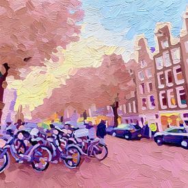 Atmosphärisches Stadtbild von Amsterdam bei Sonnenuntergang von Thea