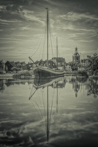 Der alte Hafen von Meppel im Retro-Stil, Blick auf die Alte Kirche von KB Design & Photography (Karen Brouwer)