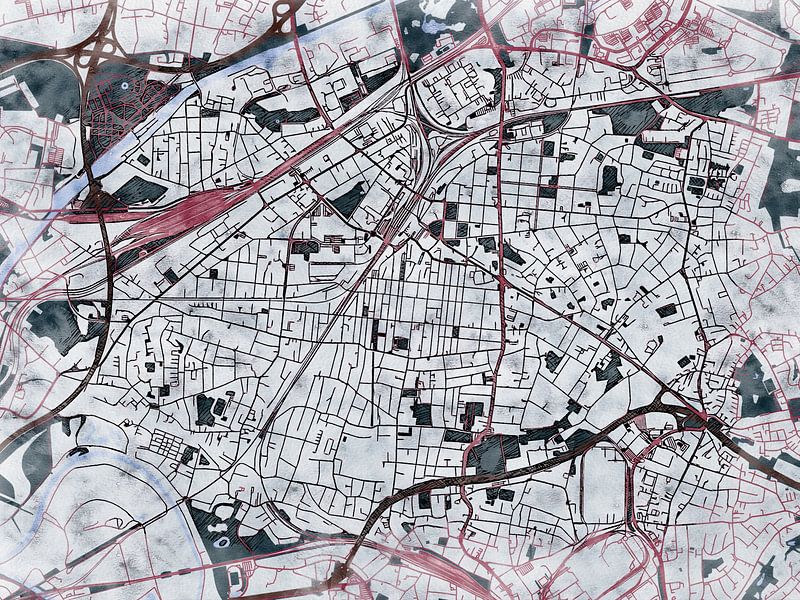 Map of Oberhausen with the style 'White Winter' by Maporia