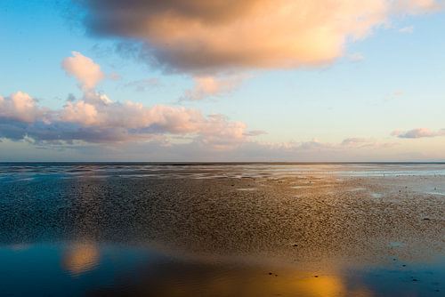Gouden zonsondergang op Het Wad fotoprint