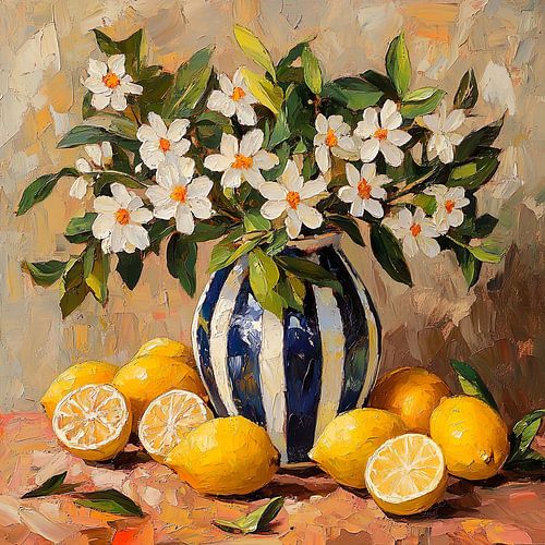 Une nature morte ensoleillée de fleurs et de citrons