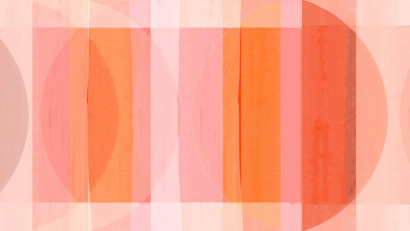 Mid Eeuw Bauhaus Vormen Roze Koraal Rood Perzik van FRESH Fine Art