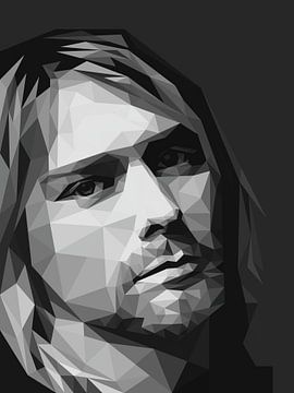 Kurt Cobain in zwart en wit low poly stijl van Yusuf Dedi Wijaya