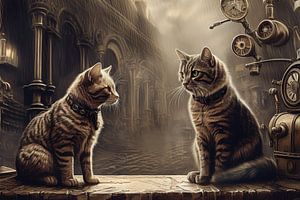 Zwei Katzen in einer surrealen Welt
