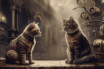 Zwei Katzen in einer surrealen Welt