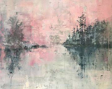 Reflection landscape | Peaceful Pink Reflections by Abstract Painting