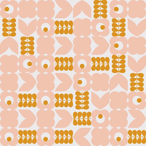 Retro 70s vintage stijl kunstwerk in roze, oker en wit