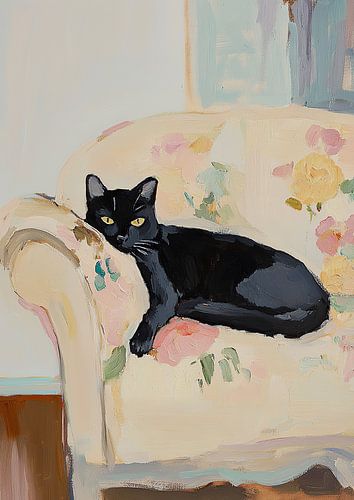 Kat zwart dieren fauvisme pastel