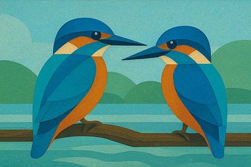 A geometric illustration of kingfishers. by Gallery Hoppenbrouwers