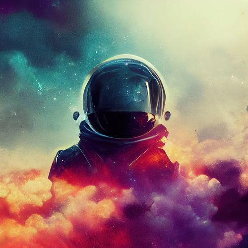 In the colorful space mist, an astronaut slowly emerges. Part 1