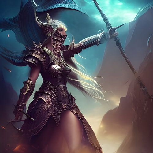 Fantasy krijger de elementen vuur, lucht, water en aarde