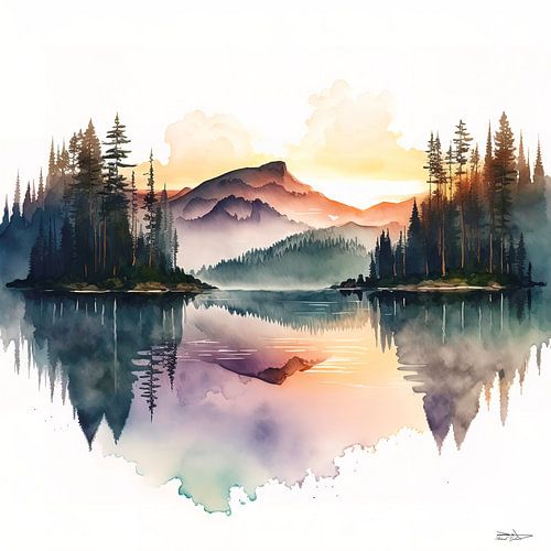 aquarel van een landschap.