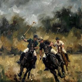 Ausdrucksstarke Ölmalerei eines Polospiels von Jan Keteleer