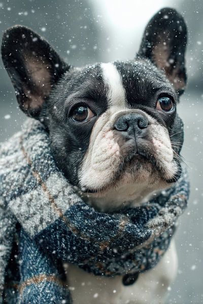 Winter Dog - French Bulldog in Cozy Scarf by Matthias Hauser