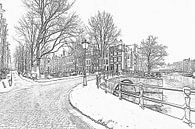 Pentekening van besneeuwd Amsterdam in de winter in Nederland van Eye on You thumbnail