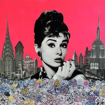 Audrey Hepburn, 2015, (mixed media) by Anne Storno